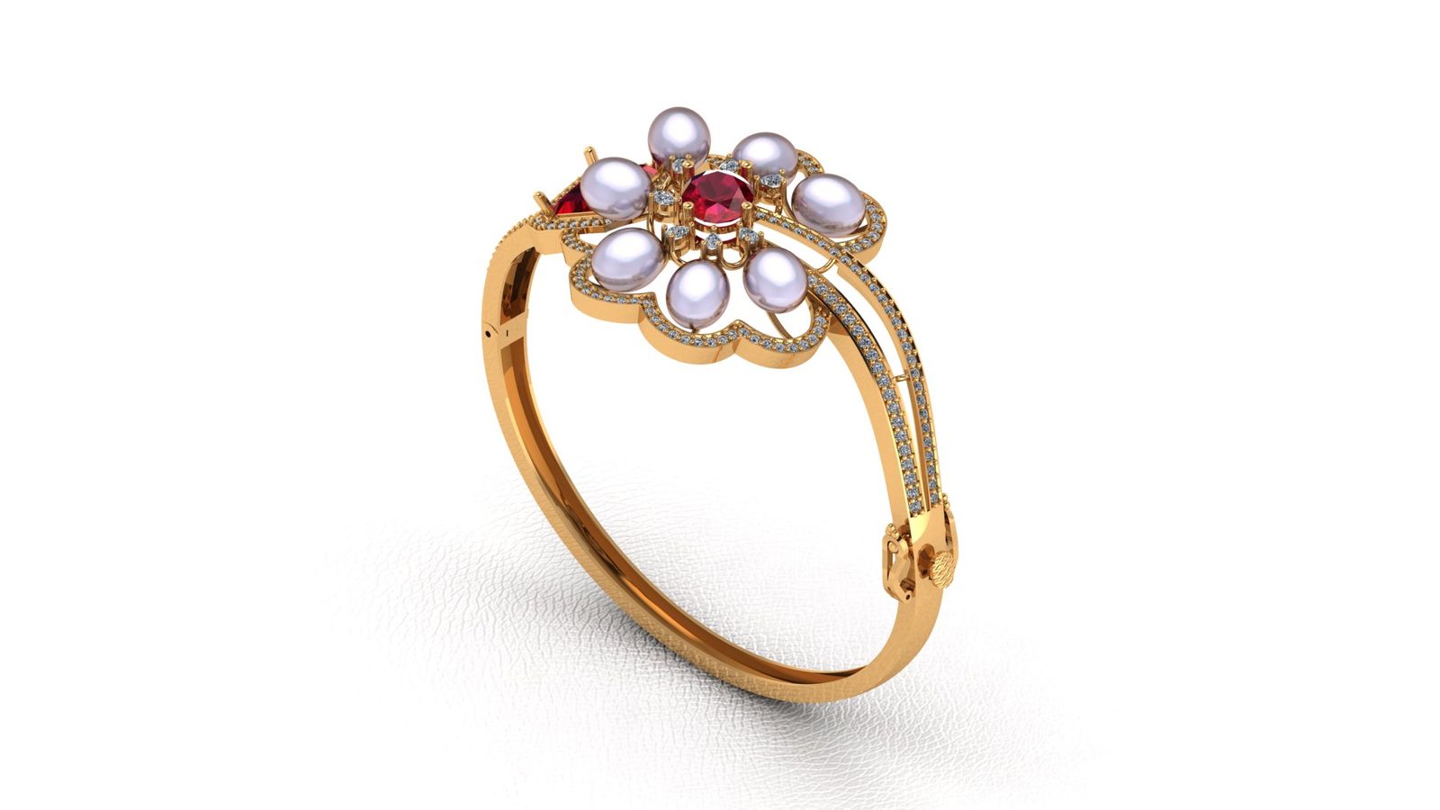 Elegant Pearl Ruby Gold Bracelet 3D Model 231026